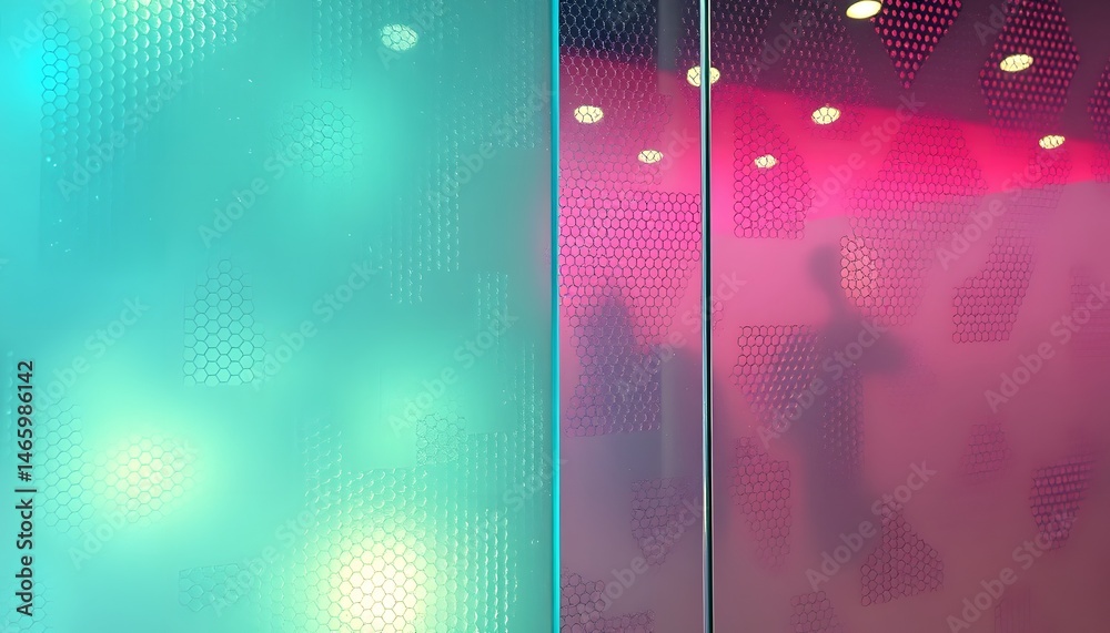 Poster modern tech, frosted glass textures, ambient lighting shines, creating transparent design. subtle pa