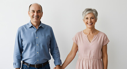 Happy senior couple portrait holding hands smiling together relationship goals aging gracefully and love forever