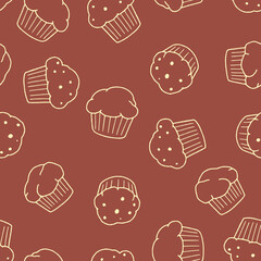 Outline Muffin Vector Seamless Pattern Background for Surface Print Fabric Fashion Wrapping