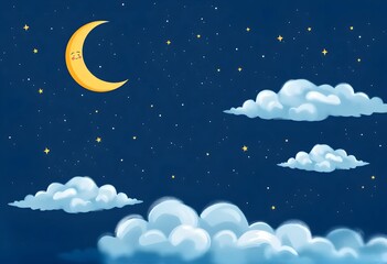 Naklejka premium Sleeping Moon and Clouds in the Night Sky