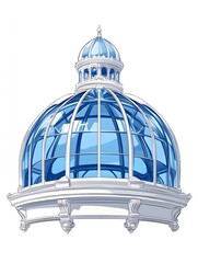 Elegant glass dome structure, showcasing intricate detailing and a vibrant blue interior