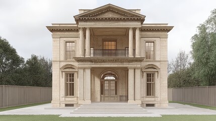 Fototapeta premium Elegant historical mansion facade with classic architecture desi