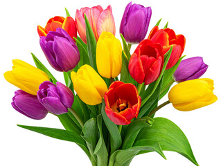 Fototapeta premium Colorful bouquet of tulips isolated on a transparent background 