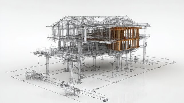Architectural wireframe model illustration with detailed skeleta