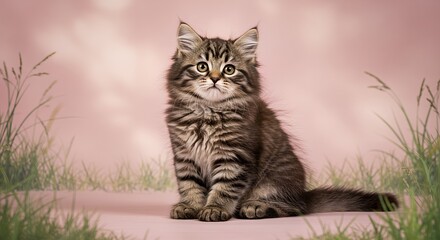 Adorable Tabby Kitten in Pink Studio Setting