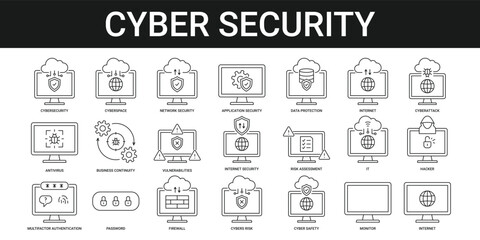 Cybersecurity Icon Set collection with antivirus, password and internet icon