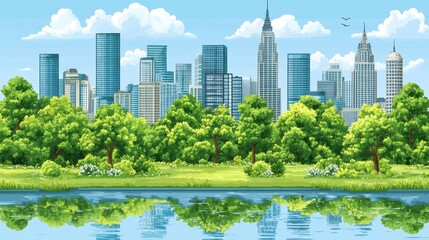 Obraz premium Serene cityscape illustration reflecting modern urban harmony am