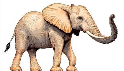 Obraz premium Detailed Tan African Elephant Illustration on White Background