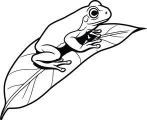 Frog Sitting on Leaf Silhouette Vector