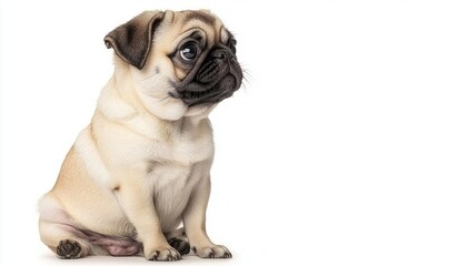 Obraz premium Fawn Pug Puppy Studio Portrait on White Background