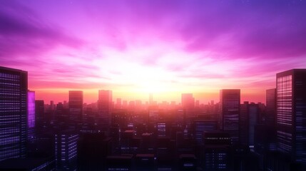 Fototapeta premium Vibrant Cityscape at Sunset Pink and Purple Sky Over Modern Buildings