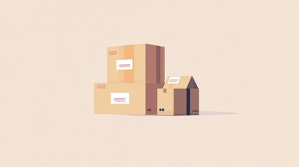 Fototapeta premium Minimalist Illustration of Stacked Cardboard Boxes for Moving or Shipping
