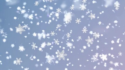 Many delicate snowflakes float down in a soft, dreamy snowfall over a light blue background - Powered by Adobe