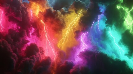 Obraz premium Colorful storm clouds with vibrant lightning
