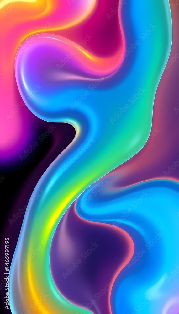 Fototapete Abstract Fluid Motion Design. Glowing Liquid Shapes Intertwine. Creating A Mesmerizing Dance Of Color And Form. A Perfect Background Texture For Creative Projects. Dynamic And Eye-catching Art.
