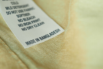 Care label info for Bangladesh made clothing maintenance