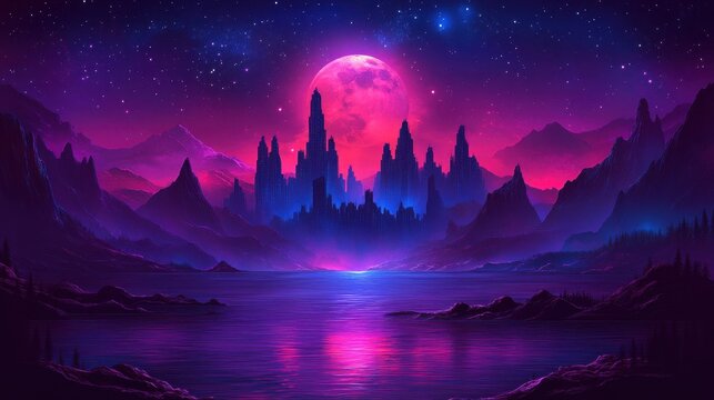 Ethereal cityscapes under cosmic skies a dreamy nocturnal panora