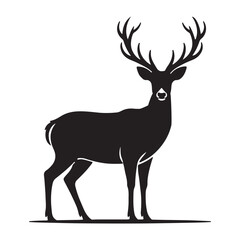 Majestic Deer Silhouette Vector - Stag Antler Wildlife Clipart