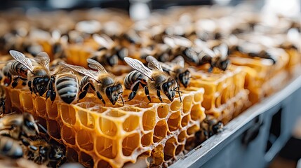 Honeybees on Honeycomb Frame.