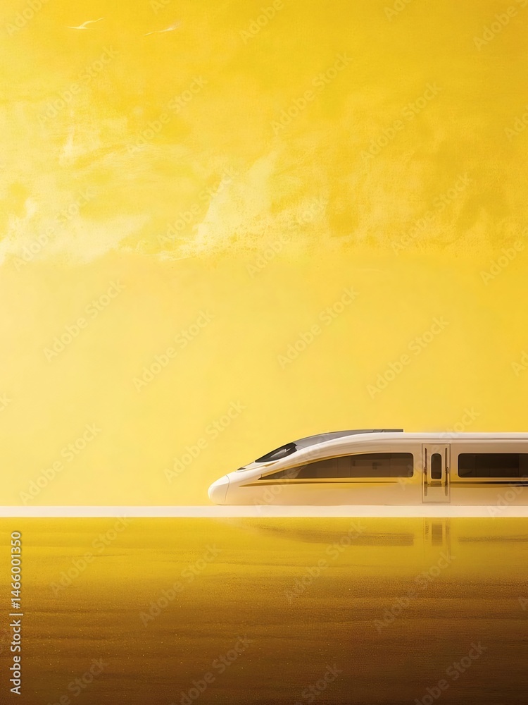 Poster 黄色の背景にピクセル化された高速鉄道のイラスト 未来的な高速鉄道輸送システムのモダンなデザイン