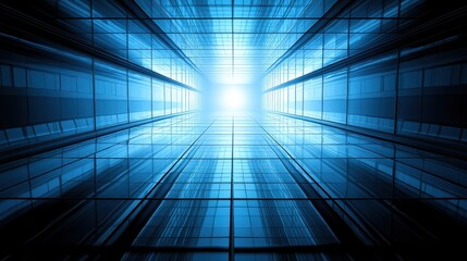 Obraz premium Futuristic corridor bathed in blue light abstract tunnel visual 