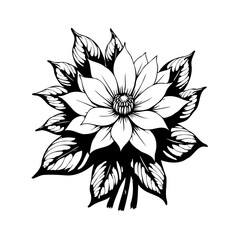 Elegant botanical illustration of a blooming flower with detailed foliage