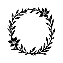Elegant floral wreath illustration with black foliage and flower accents, perfect for invitations