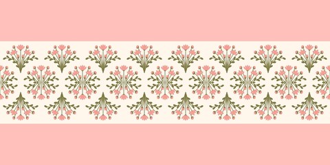 Seamless watercolour and unique floral pattern background for covers, notes, Soft backgrounds colour. Watercolour art work. Flower stalk. Pink flower.