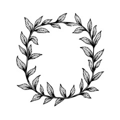 Elegant botanical circle frame, delicate leaf garland for invitation design