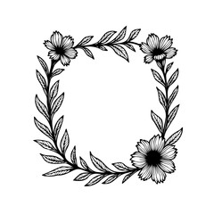 Elegant Floral Square Frame: Detailed Botanical Illustration for Creative Designs