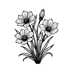 Elegant floral blossom arrangement with detailed botanical line art design