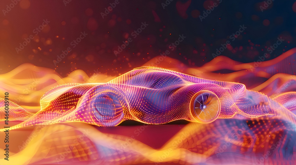 Aufkleber 抽象的な赤いオレンジ色の自動車コンセプトデザイン未来的なテクノロジーを表す3dレンダリングされた自動車モデル