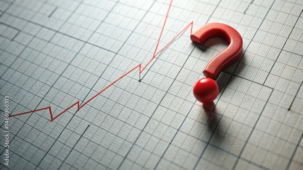 Poster Red Question Mark on Graph with Rising Trend Line Background