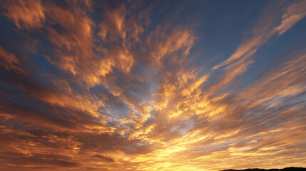 Fototapeta premium Golden morning sky sunrise dramatic cloud warm light peaceful nature landscape outdoor beautiful scenic view. glowing clouds create tranquil and inspiring atmosphere