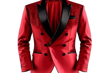 Red tuxedo jacket,  sparkly accents
