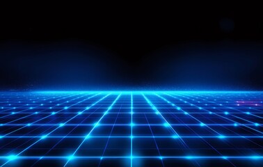 青いグリッド背景 未来的な技術空間と仮想現実の抽象的なデザイン
