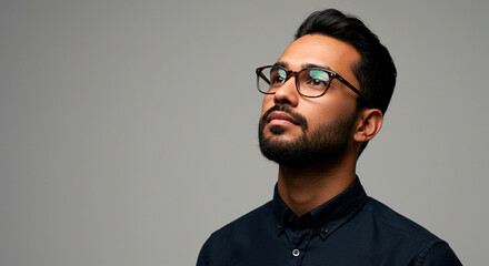 Obraz premium Thoughtful Man with Glasses: Capturing a moment of reflection, this portrait showcases intellect and quiet contemplation.