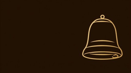 Gold bell outline on dark brown background, minimalist design, evokes feelings of announcement, celebration, or notification, suitable for holiday or event invitation