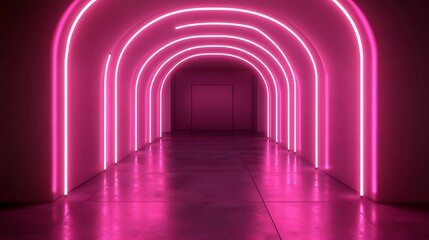Fototapeta premium Neon archway tunnel, bright pink