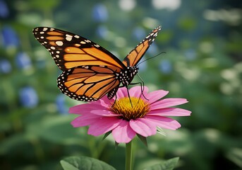 Fototapeta premium Monarch Butterfly on Pink Coneflower in Garden