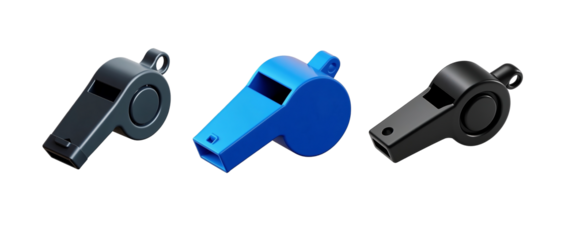 Set of referee colour whistle plastic style icons 3d rendering isolated on white background.png file
