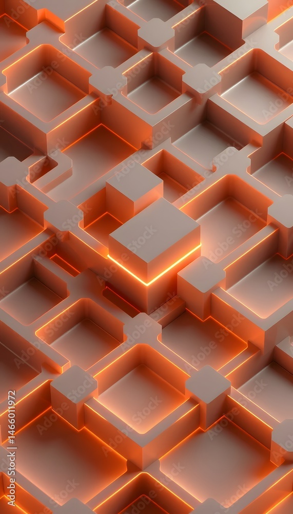 Aufkleber Isometric Patterns With Glowing Edges Create A Maze, Showcasing Technology And Innovation. Abstract Design, Bright And Vibrant, Ideal For Backgrounds. Geometric Shapes.
