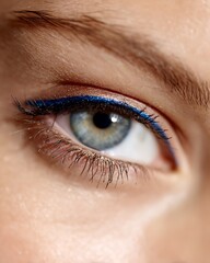 Obraz premium Close-up of a Caucasian woman's eyes with magazine-style fashion makeup, white background, natural light.