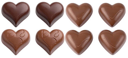 Fototapeta premium 8 heart-shaped chocolates, isolated on a transparent background 