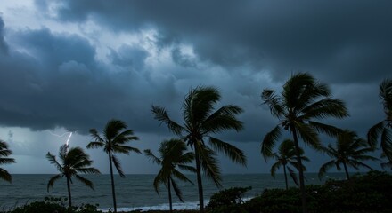 Fototapeta premium Dark Stormy Sky Over Tropical Coastline