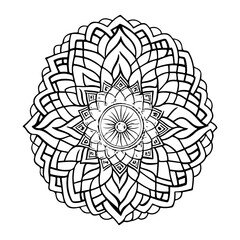 Detailed monochrome floral mandala design with complex petal arrangement