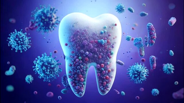 3D Animation of Close-up of Bacteria Around Tooth - Oral Care Concept