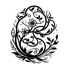 Elegant Floral Arrangement: Black and White Silhouette Design with Intertwined Branches