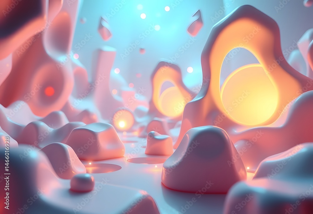 Fototapete dynamic holographic scene, abstract shapes glow, futuristic environment, soft lighting. colors inter