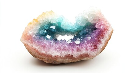 Obraz premium Geode crystal cluster, colorful mineral stone isolated PNG with Transparent Background